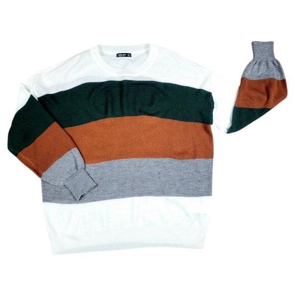 Women's 1X SHEIN Plus Striped Colorblock Casual Long Sleeve Crewneck Pullover - Picture 6 of 12